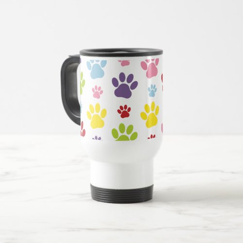 Colorful Paws Paw Pattern Dog Paws Paw Prints Travel Mug