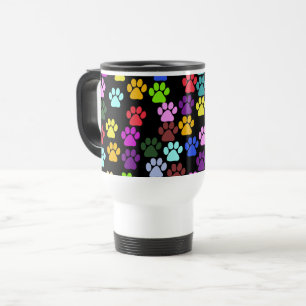 Colorful Paws, Paw Pattern, Dog Paws, Paw Prints Travel Mug