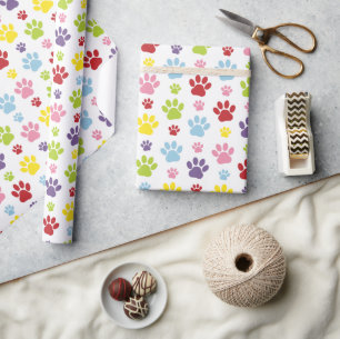 Colorful Paws, Paw Pattern, Dog Paws, Paw Prints Wrapping Paper
