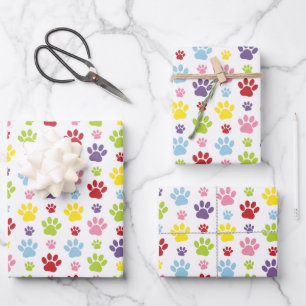 Colorful Paws, Paw Pattern, Dog Paws, Paw Prints Wrapping Paper Sheets