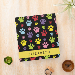 Colorful Paws, Paw Pattern, Dog Paws, Your Name 3 Ring Binder