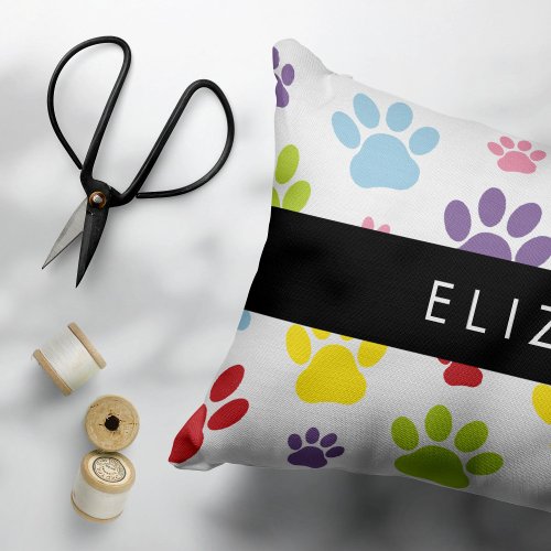 Colorful Paws Paw Pattern Dog Paws Your Name Accent Pillow