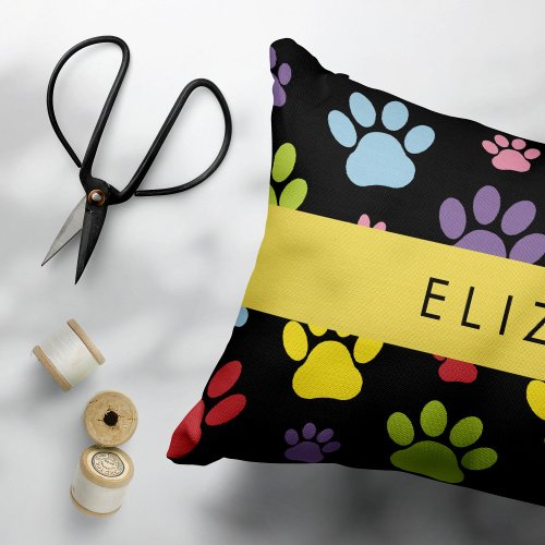 Colorful Paws Paw Pattern Dog Paws Your Name Accent Pillow