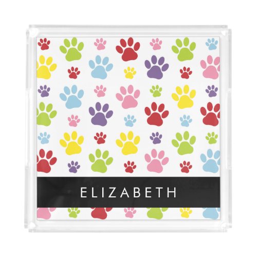Colorful Paws Paw Pattern Dog Paws Your Name Acrylic Tray