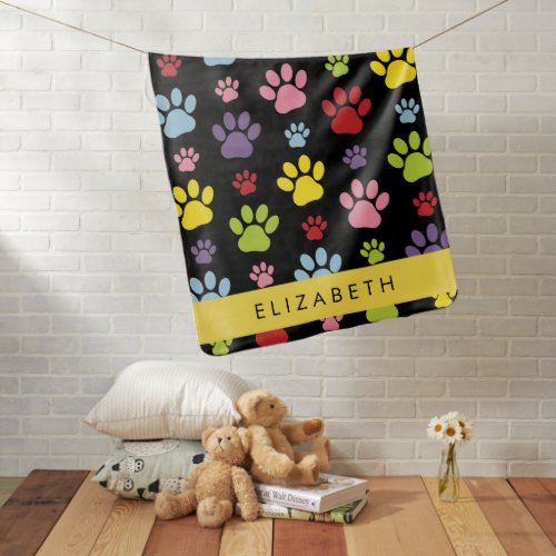 Colorful Paws Paw Pattern Dog Paws Your Name Baby Blanket