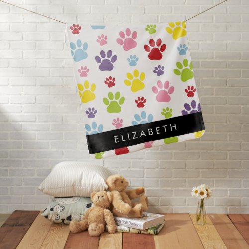 Colorful Paws Paw Pattern Dog Paws Your Name Baby Blanket