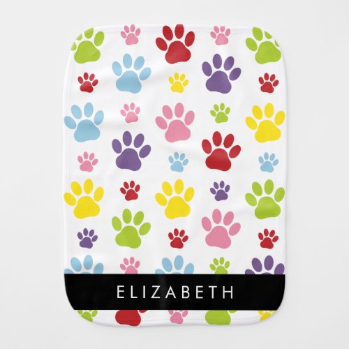 Colorful Paws Paw Pattern Dog Paws Your Name Baby Burp Cloth