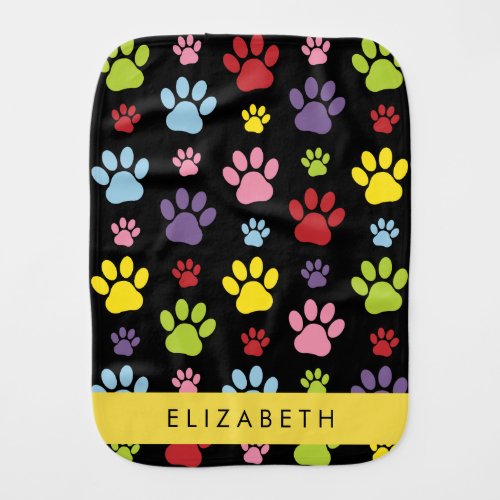 Colorful Paws Paw Pattern Dog Paws Your Name Baby Burp Cloth