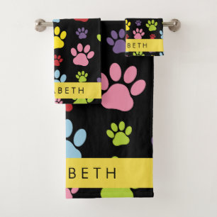 Colorful Paws, Paw Pattern, Dog Paws, Your Name Bath Towel Set