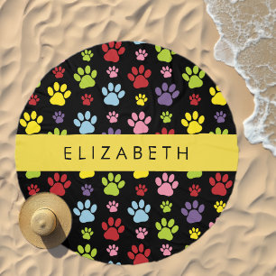 Colorful Paws, Paw Pattern, Dog Paws, Your Name Beach Towel