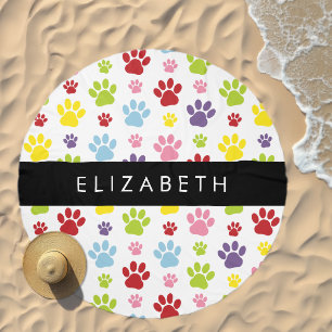 Colorful Paws, Paw Pattern, Dog Paws, Your Name Beach Towel