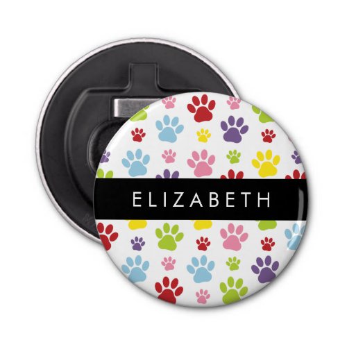 Colorful Paws Paw Pattern Dog Paws Your Name Bottle Opener