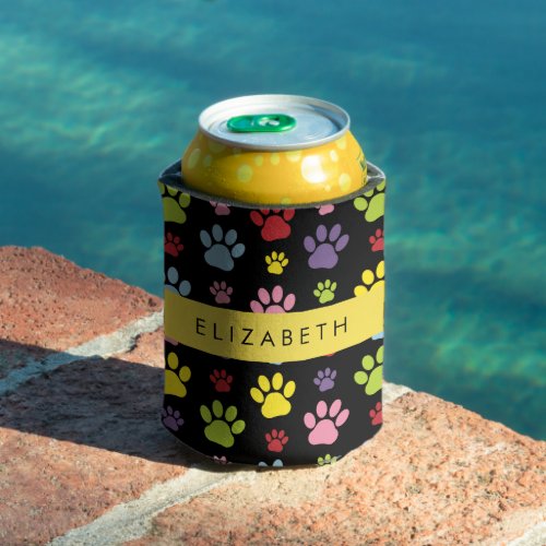 Colorful Paws Paw Pattern Dog Paws Your Name Can Cooler