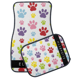 Colorful Paws, Paw Pattern, Dog Paws, Your Name Car Floor Mat