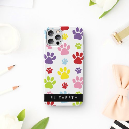 Colorful Paws Paw Pattern Dog Paws Your Name iPhone 12 Pro Case