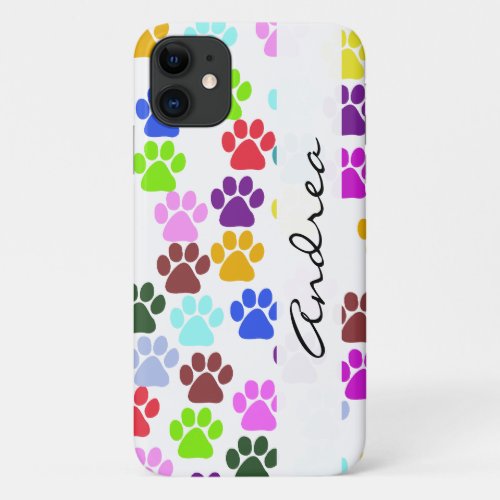Colorful Paws Paw Pattern Dog Paws Your Name iPhone 11 Case