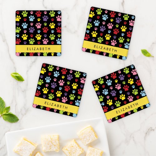 Colorful Paws Paw Pattern Dog Paws Your Name Coaster Set