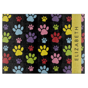Colorful Paws, Paw Pattern, Dog Paws, Your Name Cutting Board