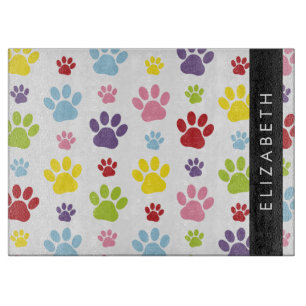 Colorful Paws, Paw Pattern, Dog Paws, Your Name Cutting Board