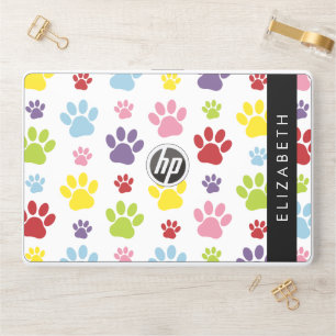 Colorful Paws, Paw Pattern, Dog Paws, Your Name HP Laptop Skin