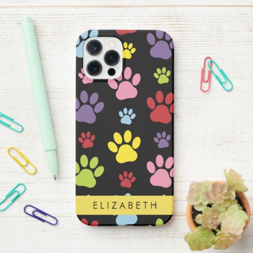Colorful Paws Paw Pattern Dog Paws Your Name iPhone 12 Pro Case