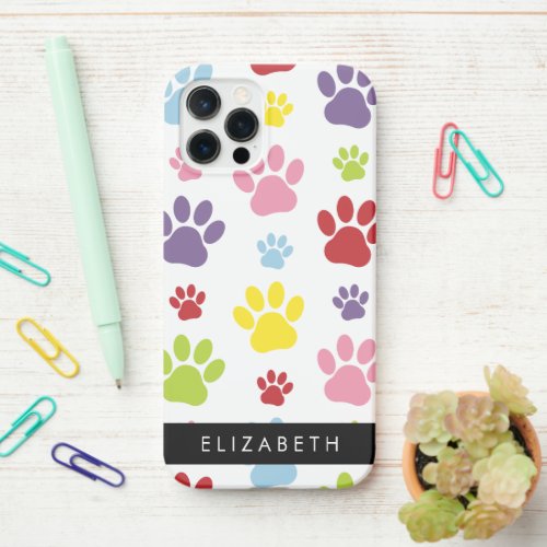 Colorful Paws Paw Pattern Dog Paws Your Name iPhone 12 Pro Case