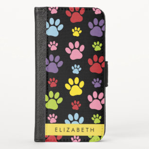 Colorful Paws, Paw Pattern, Dog Paws, Your Name iPhone X Wallet Case