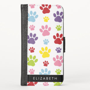 Colorful Paws, Paw Pattern, Dog Paws, Your Name iPhone X Wallet Case