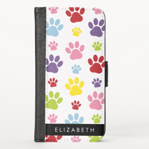 Colorful Paws Paw Pattern Dog Paws Your Name iPhone X Wallet Case