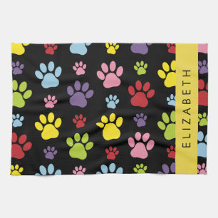 Colorful Paws, Paw Pattern, Dog Paws, Your Name Kitchen Towel