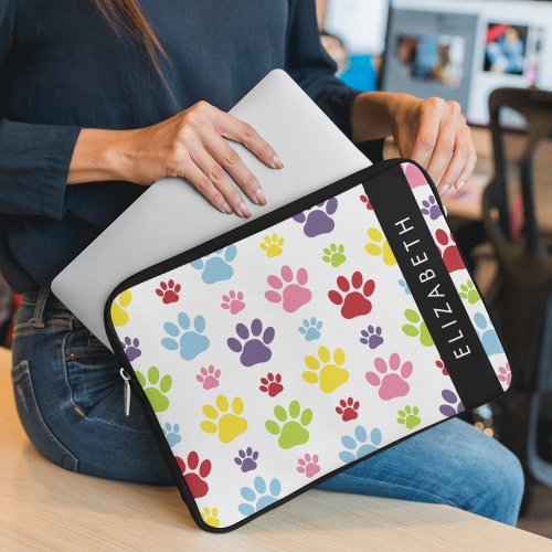 Colorful Paws Paw Pattern Dog Paws Your Name Laptop Sleeve