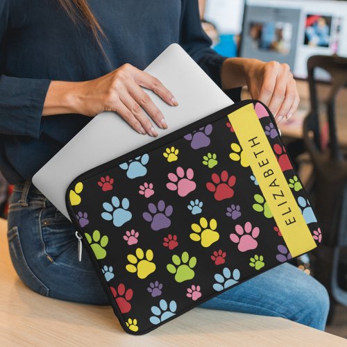 Colorful Paws Paw Pattern Dog Paws Your Name Laptop Sleeve