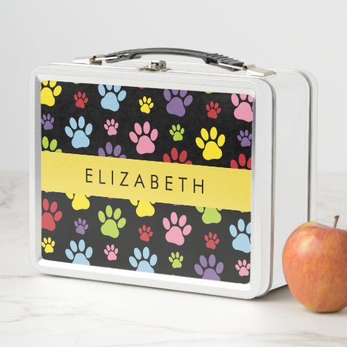 Colorful Paws Paw Pattern Dog Paws Your Name Metal Lunch Box