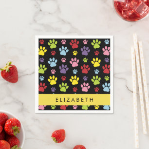 Colorful Paws, Paw Pattern, Dog Paws, Your Name Napkins