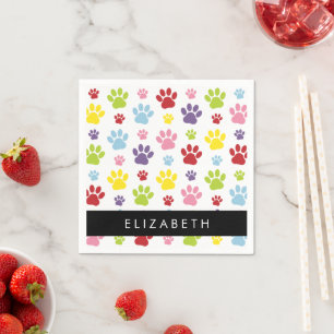 Colorful Paws, Paw Pattern, Dog Paws, Your Name Napkins
