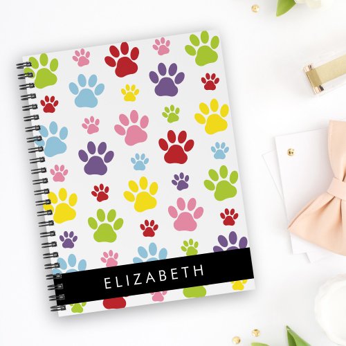 Colorful Paws Paw Pattern Dog Paws Your Name Notebook