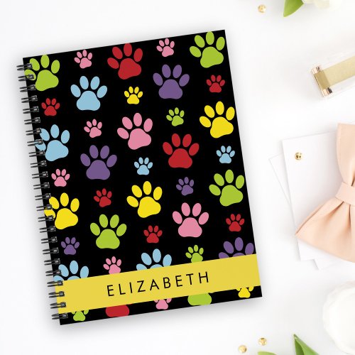 Colorful Paws Paw Pattern Dog Paws Your Name Notebook