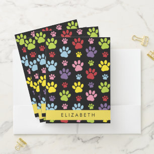 Colorful Paws, Paw Pattern, Dog Paws, Your Name Pocket Folder