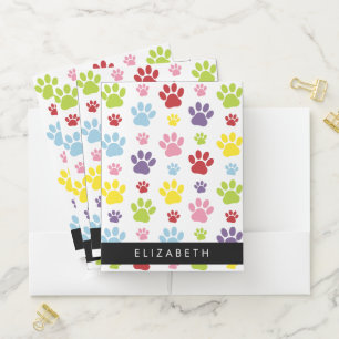 Colorful Paws, Paw Pattern, Dog Paws, Your Name Pocket Folder