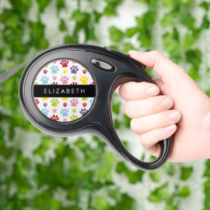 Colorful Paws, Paw Pattern, Dog Paws, Your Name Retractable Pet Leash