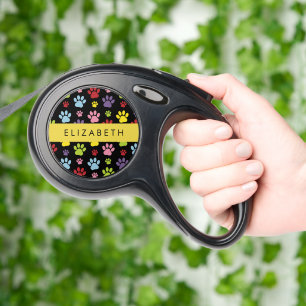 Colorful Paws, Paw Pattern, Dog Paws, Your Name Retractable Pet Leash