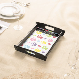Colorful Paws, Paw Pattern, Dog Paws, Your Name Serving Tray