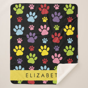 Colorful Paws, Paw Pattern, Dog Paws, Your Name Sherpa Blanket