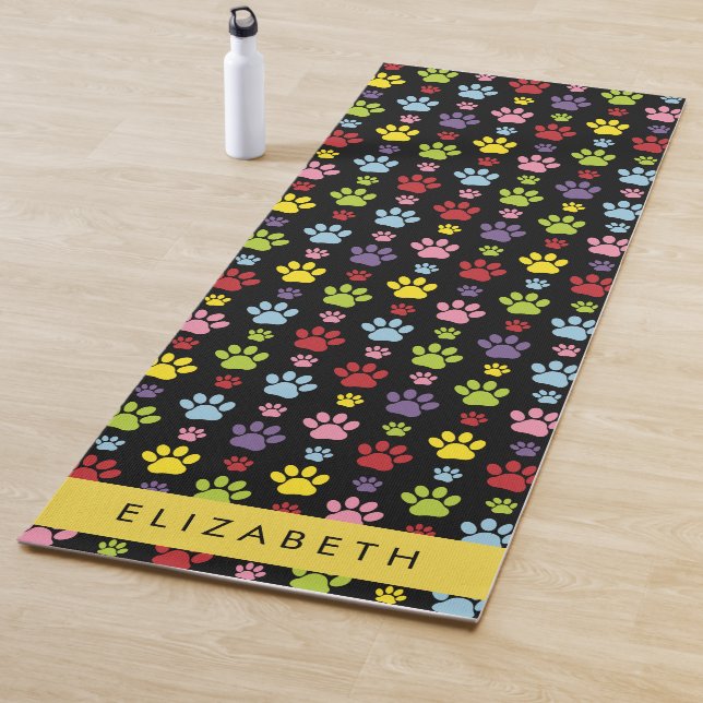 Colorful Paws, Paw Pattern, Dog Paws, Your Name Yoga Mat (In Situ)