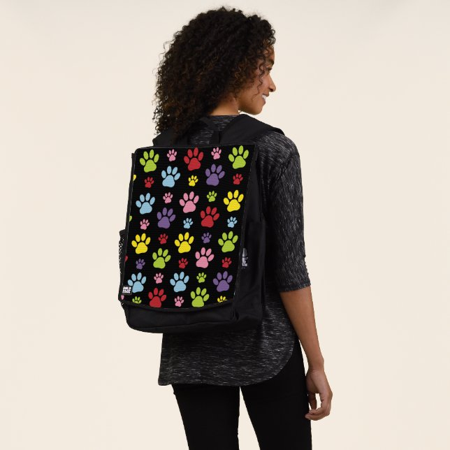 Colorful Paws, Paw Pattern, Paw Prints, Dog Paws Backpack (Worn)