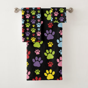 Colorful Paws, Paw Pattern, Paw Prints, Dog Paws Bath Towel Set