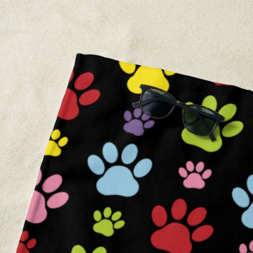 Colorful Paws Paw Pattern Paw Prints Dog Paws Beach Towel