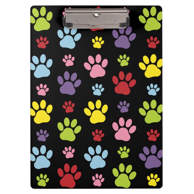 Colorful Paws, Paw Pattern, Paw Prints, Dog Paws Clipboard (Front)