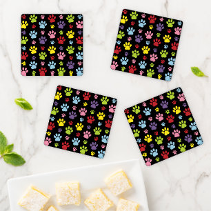 Colorful Paws, Paw Pattern, Paw Prints, Dog Paws Coaster Set