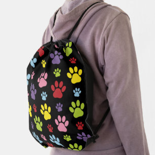 Colorful Paws, Paw Pattern, Paw Prints, Dog Paws Drawstring Bag